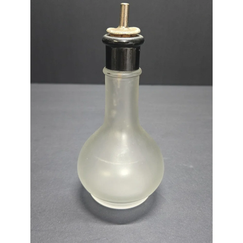 Vintage Hazel Atlas Frosted Glass Bitters Bottle Bar Dispenser Metal Pour Spout